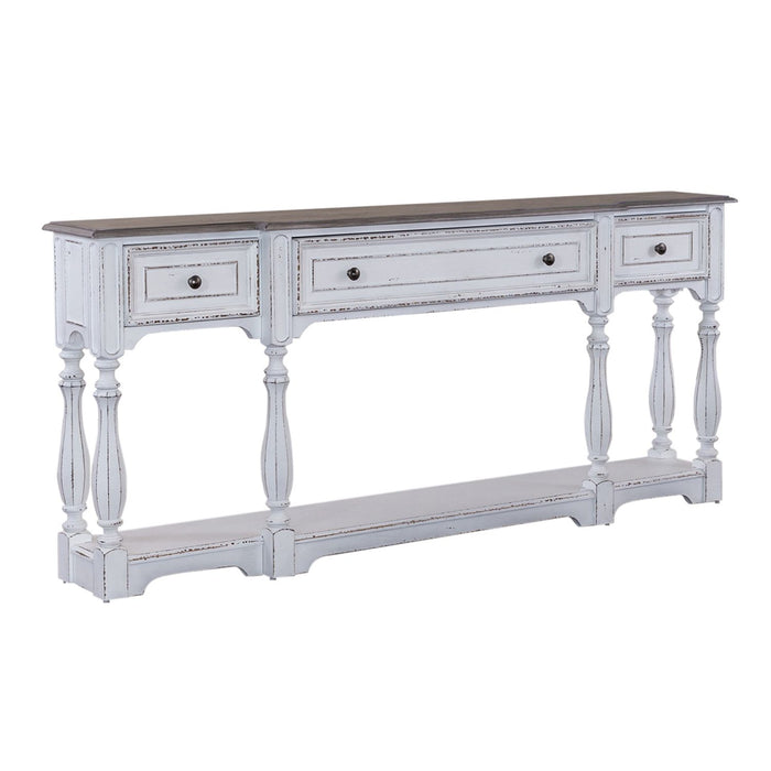 Magnolia Manor 72 Inch Hall Console Table in Antique White Base w/ Weathered Bark Tops - Furniture 4 Less (Jacksonville, NC)