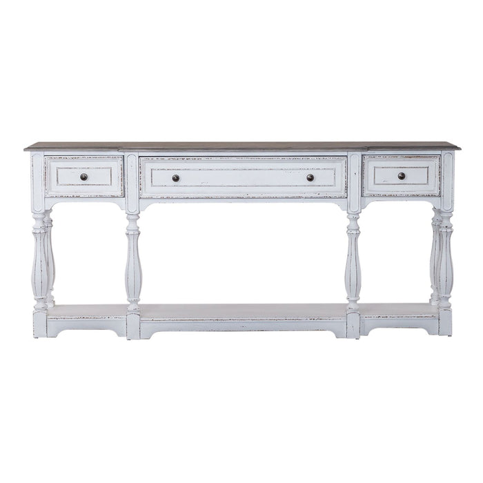 Magnolia Manor 72 Inch Hall Console Table in Antique White Base w/ Weathered Bark Tops - Furniture 4 Less (Jacksonville, NC)