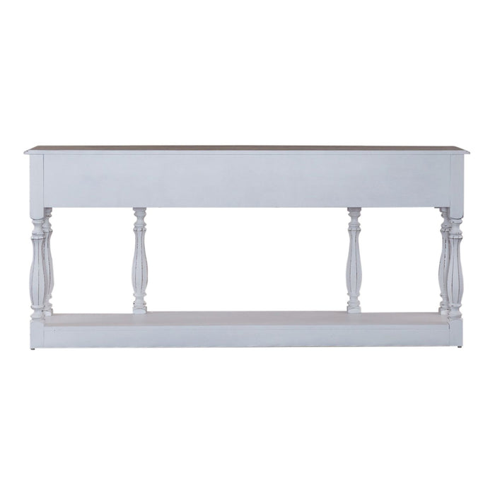 Magnolia Manor 72 Inch Hall Console Table in Antique White Base w/ Weathered Bark Tops - Furniture 4 Less (Jacksonville, NC)