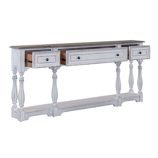 Liberty Furniture Magnolia Manor 72 Inch Hall Console Table in Antique White Base w/ Weathered Bark Tops - Furniture 4 Less (Jacksonville, NC)