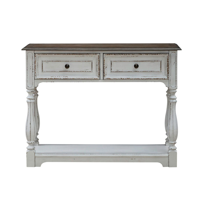 Magnolia Manor Hall Console in Antique White & Weathered Bark EST SHIP TIME APPX 4 WEEKS - Furniture 4 Less (Jacksonville, NC)