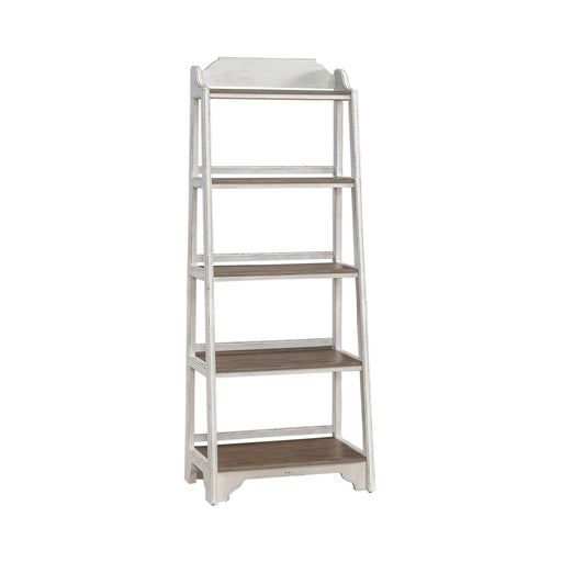 Magnolia Manor Leaning Pier Bookcase in Antique White & Weathered Bark - Furniture 4 Less (Jacksonville, NC)