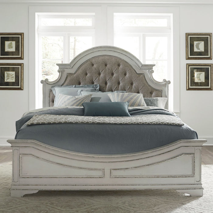 Magnolia Manor King California Upholstered Bed, Dresser & Mirror - Furniture 4 Less (Jacksonville, NC)