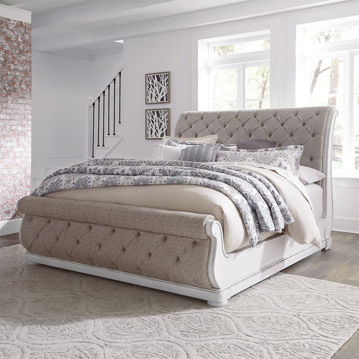 Liberty Magnolia Manor Queen Upholstered Sleigh Bed in Antique White - Furniture 4 Less (Jacksonville, NC)