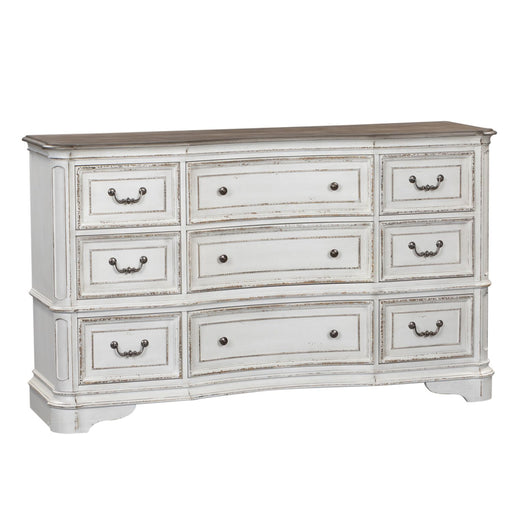 Magnolia Manor Leg 9 Drawer Dresser in Antique White - Furniture 4 Less (Jacksonville, NC)