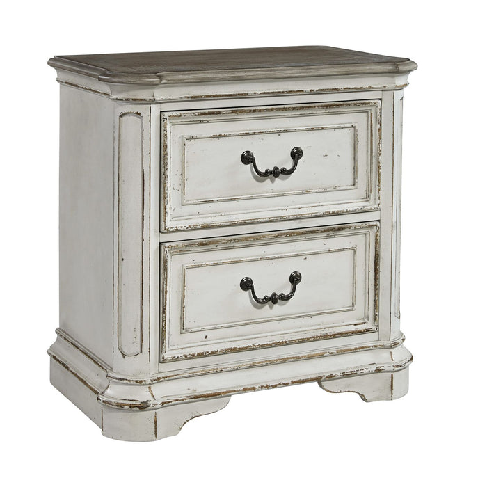 Magnolia Manor Two Drawer Nightstand in Antique White - Furniture 4 Less (Jacksonville, NC)