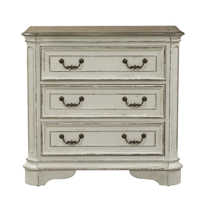 Magnolia Manor 3 Drawer Bedside Chest in Antique White - Furniture 4 Less (Jacksonville, NC)