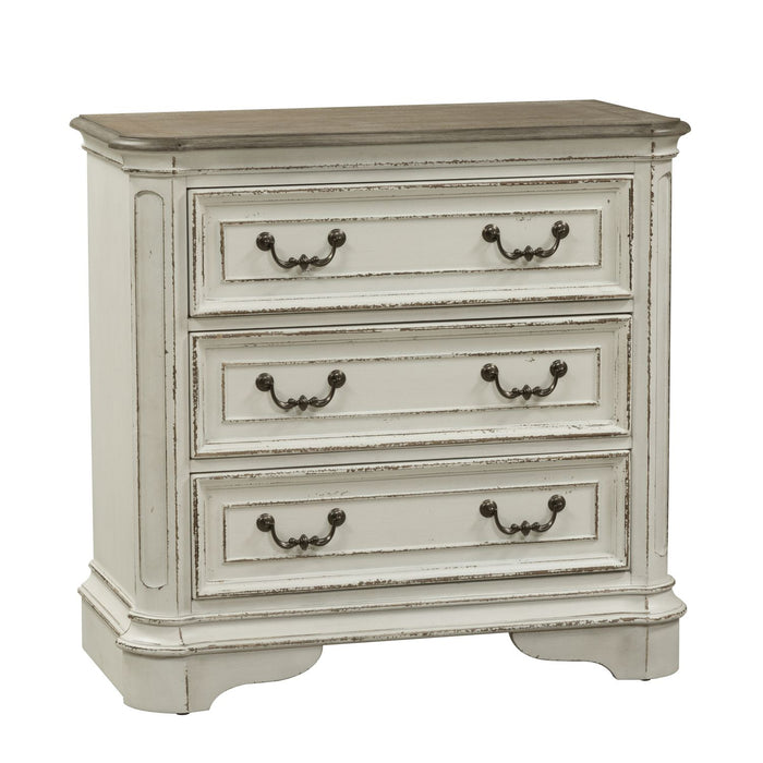 Magnolia Manor 3 Drawer Bedside Chest in Antique White - Furniture 4 Less (Jacksonville, NC)