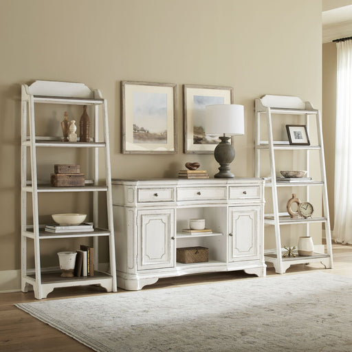 Liberty Furniture Magnolia Manor Leaning Pier Bookcase in Antique White & Weathered Bark - Furniture 4 Less (Jacksonville, NC)