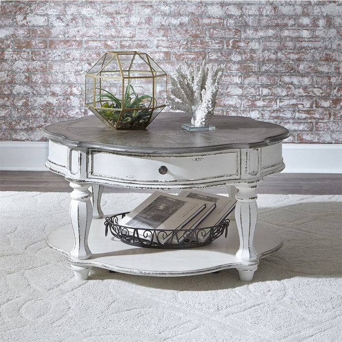 Liberty Magnolia Manor Round Cocktail Table in Antique White - Furniture 4 Less (Jacksonville, NC)