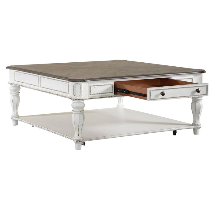 Liberty Magnolia Manor Oversized Square Cocktail Table in Antique White - Furniture 4 Less (Jacksonville, NC)