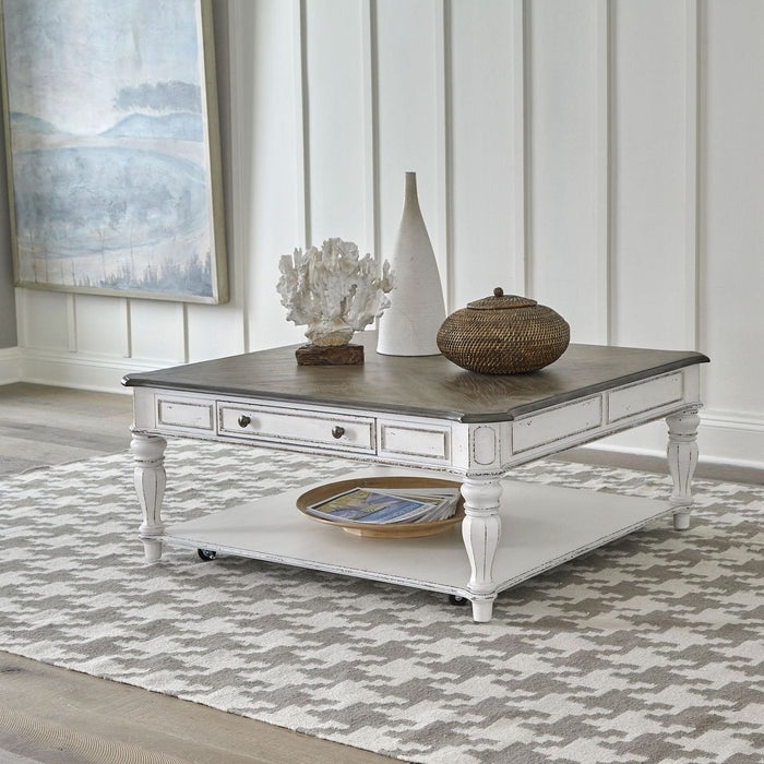 Liberty Magnolia Manor Oversized Square Cocktail Table in Antique White - Furniture 4 Less (Jacksonville, NC)