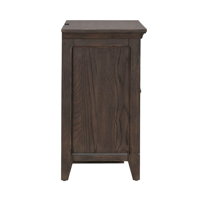 Paradise Valley 2 Door Bedside Chest with Charging Station in Saddle Brown - Furniture 4 Less (Jacksonville, NC)