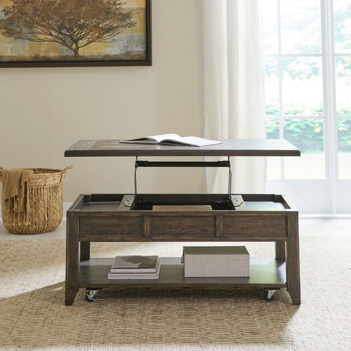 Paradise Valley Lift Top Cocktail Table in Saddle Brown - Furniture 4 Less (Jacksonville, NC)