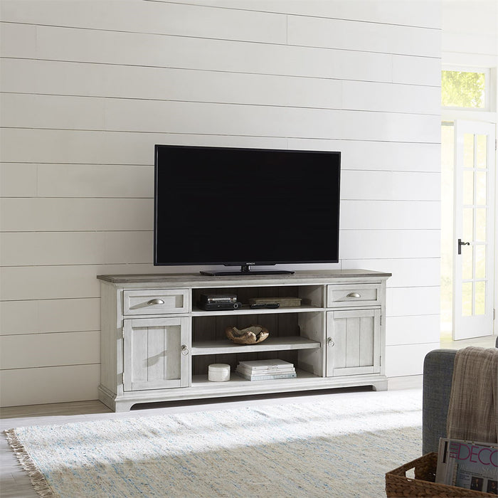 Liberty Furniture Ocean Isle Entertainment Center with Piers in Antique White with Weathered Pine 303W-ENTW-ECP - Furniture 4 Less (Jacksonville, NC)