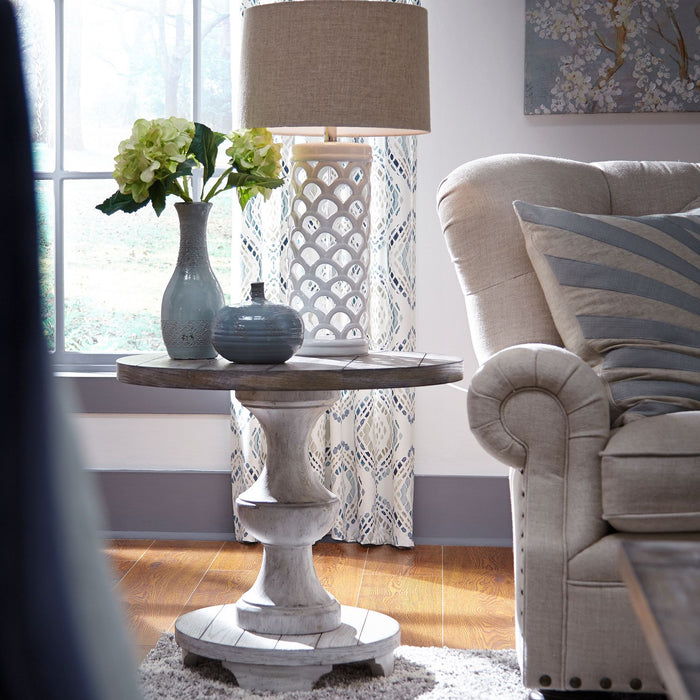 Sedona Round End Table in Heavy Distressed White - Furniture 4 Less (Jacksonville, NC)