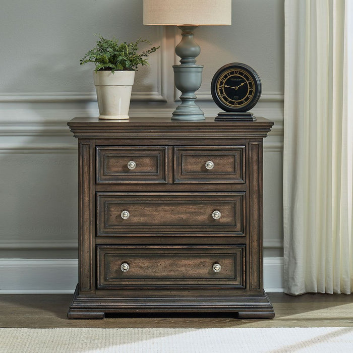 Liberty Furniture Big Valley Bedside Chest w/ Charging Station in Brownstone - Furniture 4 Less (Jacksonville, NC)