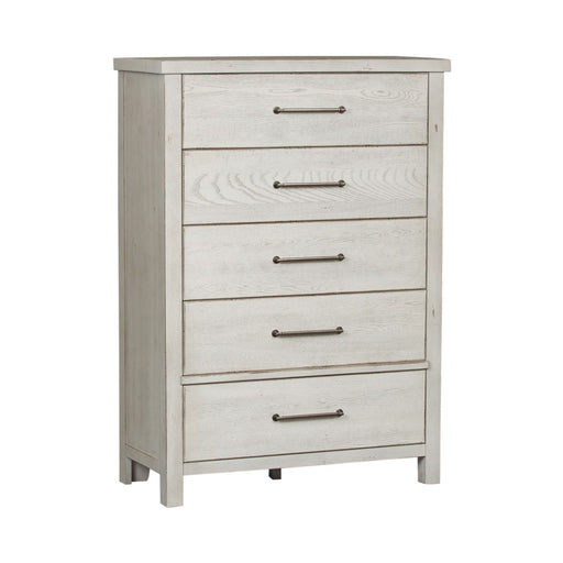 Modern Farmhouse 5 Drawer Chest in White - Furniture 4 Less (Jacksonville, NC)