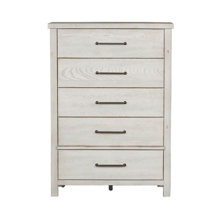 Modern Farmhouse 5 Drawer Chest in White - Furniture 4 Less (Jacksonville, NC)