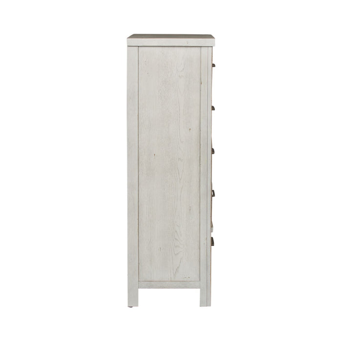 Modern Farmhouse 5 Drawer Chest in White - Furniture 4 Less (Jacksonville, NC)