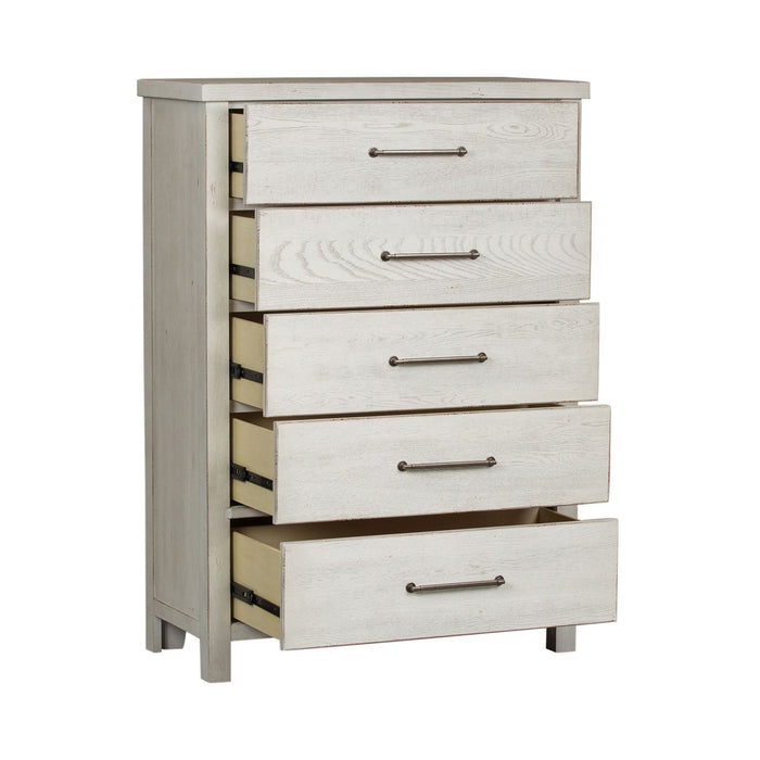 Modern Farmhouse 5 Drawer Chest in White - Furniture 4 Less (Jacksonville, NC)