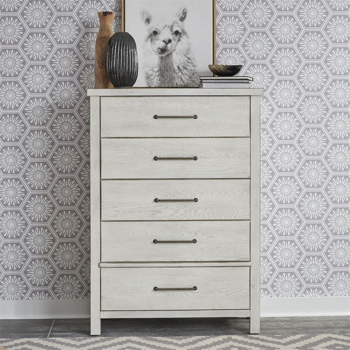 Liberty Modern Farmhouse 5 Drawer Chest in White - Furniture 4 Less (Jacksonville, NC)