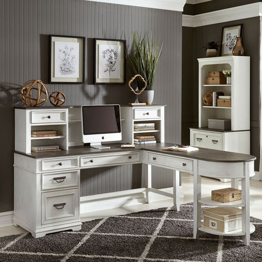 Liberty Furniture Allyson Park L Shape Writing Desk in Wirebrushed White - Furniture 4 Less (Jacksonville, NC)