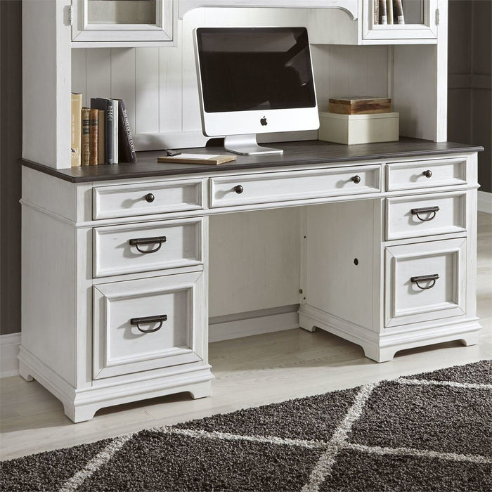 Liberty Allyson Park Jr. Executive Credenza with Hutch in Wirebrushed White - Furniture 4 Less (Jacksonville, NC)