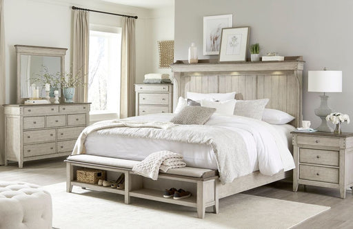 Liberty Furniture Ivy Hollow King Mantle Storage Bed in Weathered Linen - Furniture 4 Less (Jacksonville, NC)