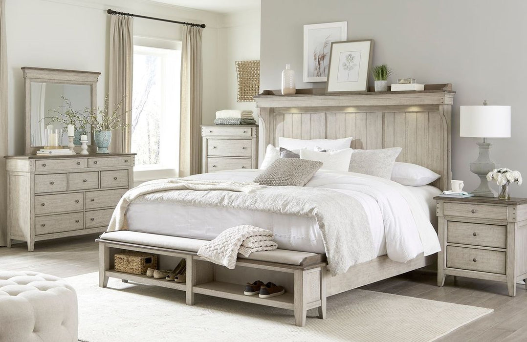 Liberty Furniture Ivy Hollow Queen Mantle Storage Bed in Weathered Linen - Furniture 4 Less (Jacksonville, NC)
