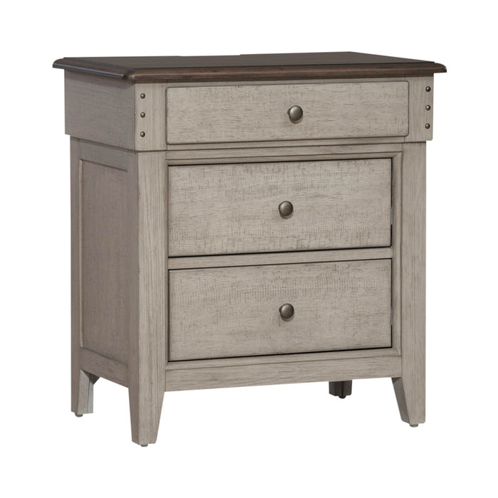 Ivy Hollow 3 Drawer Nightstand w/ Charging Station in Weathered Linen - Furniture 4 Less (Jacksonville, NC)