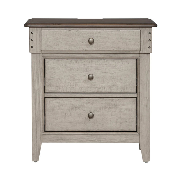 Ivy Hollow 3 Drawer Nightstand w/ Charging Station in Weathered Linen - Furniture 4 Less (Jacksonville, NC)
