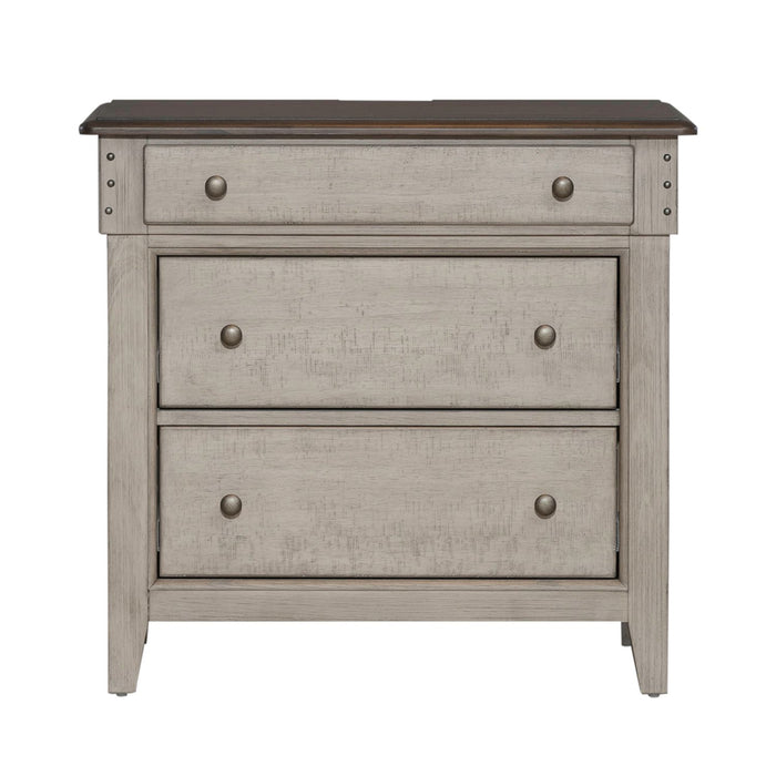 Ivy Hollow 3 Drawer Bedside Chest w/ Charging Station in Weathered Linen - Furniture 4 Less (Jacksonville, NC)