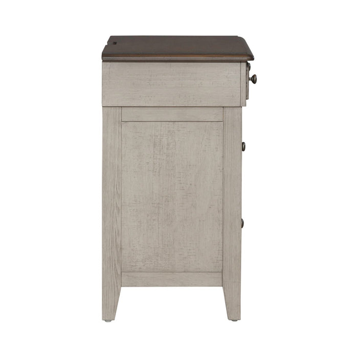 Ivy Hollow 3 Drawer Bedside Chest w/ Charging Station in Weathered Linen - Furniture 4 Less (Jacksonville, NC)