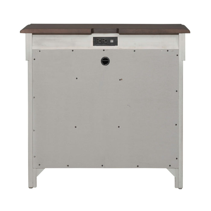 Ivy Hollow 3 Drawer Bedside Chest w/ Charging Station in Weathered Linen - Furniture 4 Less (Jacksonville, NC)