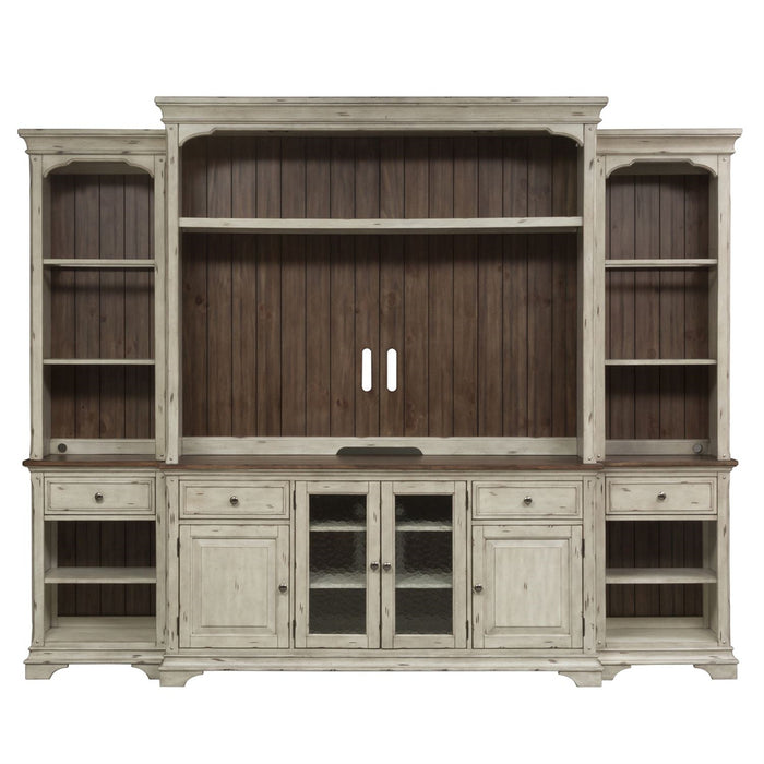 Liberty Morgan Creek Entertainment TV Stand in Antique White Finish with Wire Brushed Tobacco Accents - Furniture 4 Less (Jacksonville, NC)