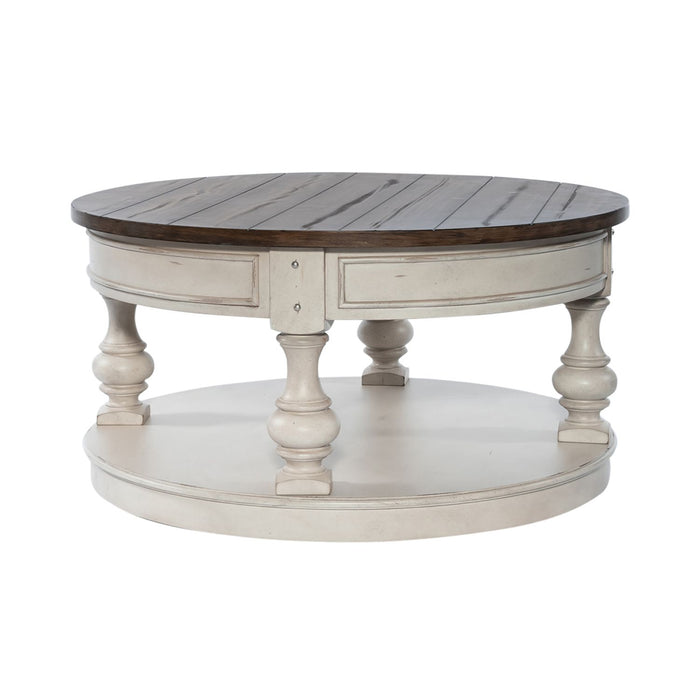 Morgan Creek Round Cocktail Table in Antique White - Furniture 4 Less (Jacksonville, NC)