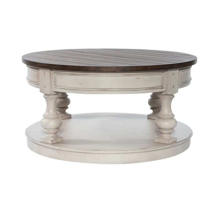 Morgan Creek Round Cocktail Table in Antique White - Furniture 4 Less (Jacksonville, NC)