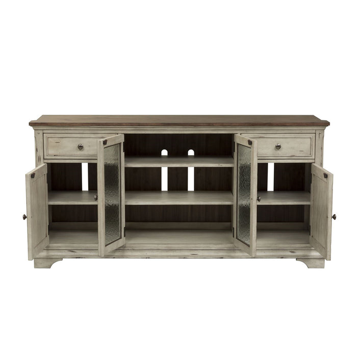 Liberty Morgan Creek Entertainment TV Stand in Antique White Finish with Wire Brushed Tobacco Accents - Furniture 4 Less (Jacksonville, NC)