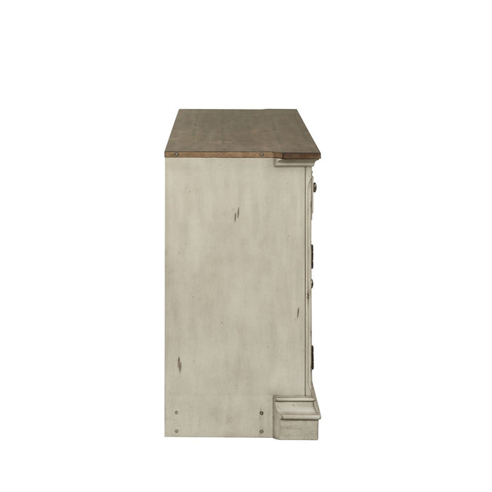 Liberty Morgan Creek Entertainment TV Stand in Antique White Finish with Wire Brushed Tobacco Accents - Furniture 4 Less (Jacksonville, NC)