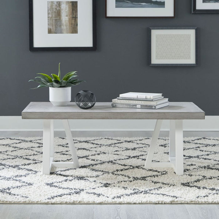 Liberty Furniture Palmetto Heights Rectangular Cocktail Table in Shell White & Driftwood - Furniture 4 Less (Jacksonville, NC)