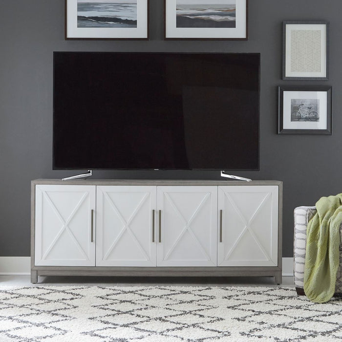 Liberty Furniture Palmetto Heights 78 Inch TV Console in Shell White/ Driftwood - Furniture 4 Less (Jacksonville, NC)
