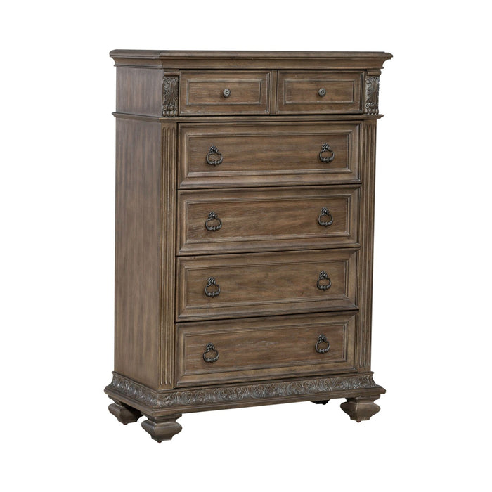 Carlisle Court 5 Drawer Chest in Chestnut with Dusty Wax - Furniture 4 Less (Jacksonville, NC)