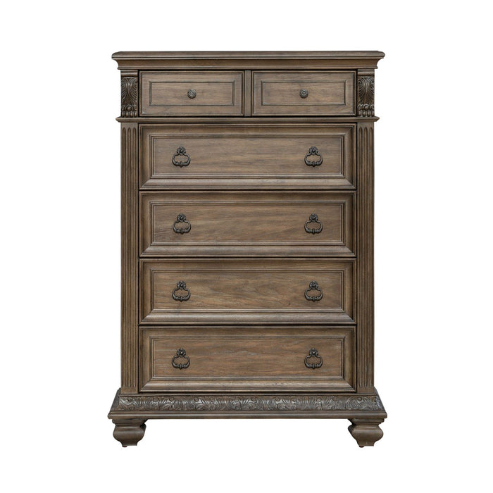 Carlisle Court 5 Drawer Chest in Chestnut with Dusty Wax - Furniture 4 Less (Jacksonville, NC)