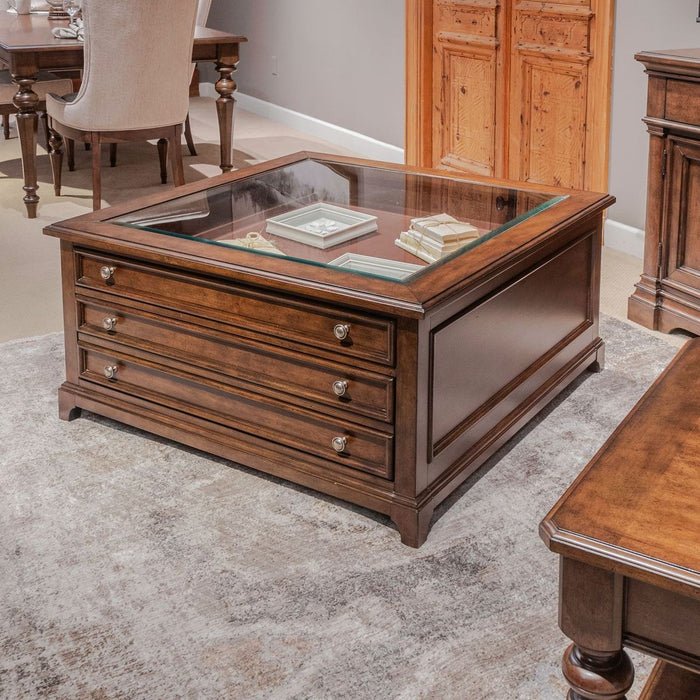 Liberty Furniture Arden Road Square Collector Cocktail Table in Satin Cherry - Furniture 4 Less (Jacksonville, NC)