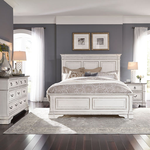 Abbey Park King Panel Bed, Dresser & Mirror, Night Stand image