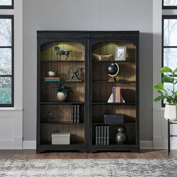 Liberty Furniture Meritage 2pc Bunching Bookcase in Aged Charcoal w/ Rub Thru/Caramel - Furniture 4 Less (Jacksonville, NC)