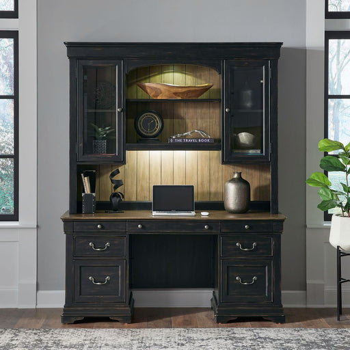 Liberty Furniture Meritage Credenza & Hutch in Aged Charcoal w/ Rub Thru/Caramel - Furniture 4 Less (Jacksonville, NC)