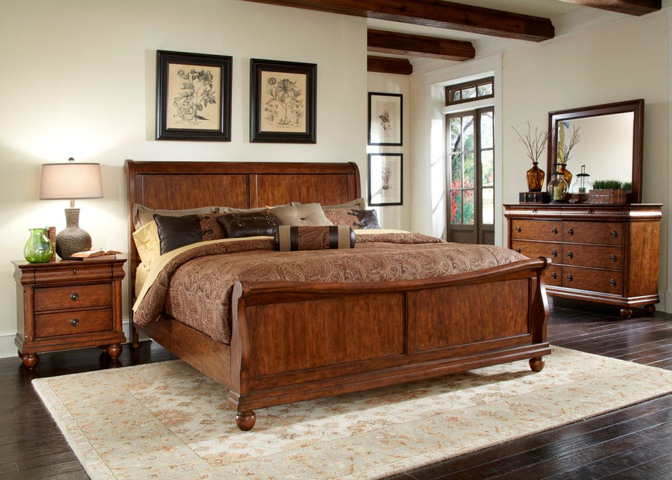Liberty Furniture Rustic Traditions Queen Sleigh Bed in Rustic Cherry - Furniture 4 Less (Jacksonville, NC)