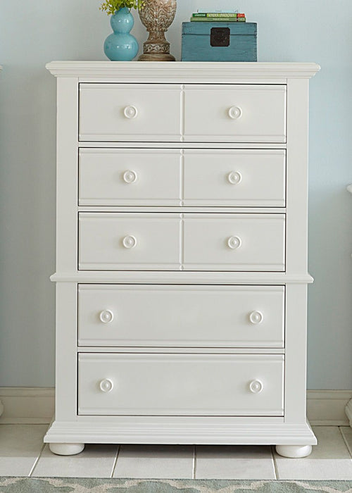 Liberty Furniture Summer House 5 Drawer Chest in Oyster White - Furniture 4 Less (Jacksonville, NC)